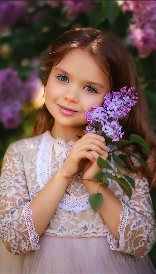 Klein meisje met prachtige bloemen online puzzel