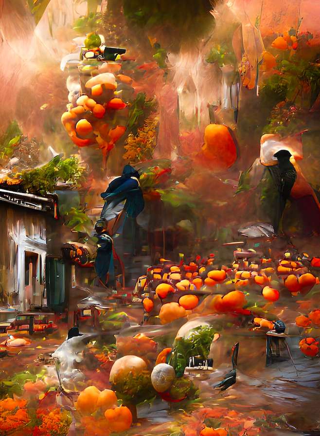 Pumpkin village at night time jigsaw puzzle online
