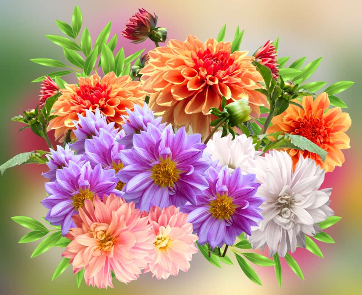 Blumenstrauß aus bunten Dahlien Online-Puzzle