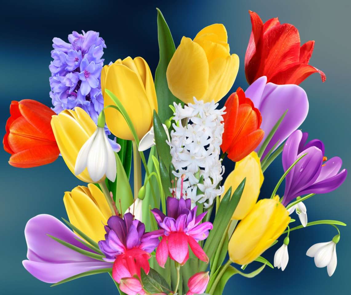 μπουκέτο από πολύχρωμα λουλούδια online παζλ