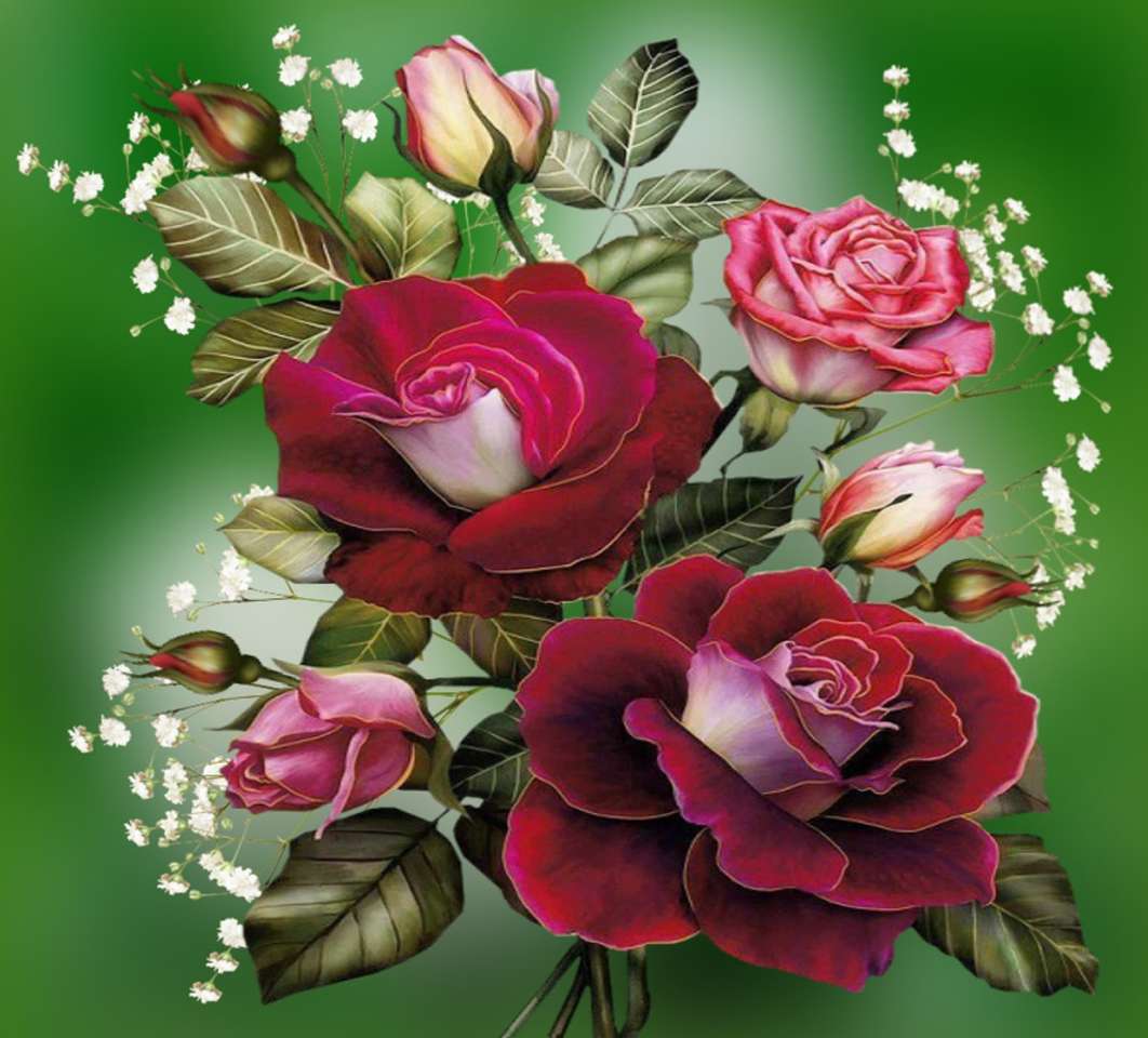 Червоні троянди в композиції пазл онлайн