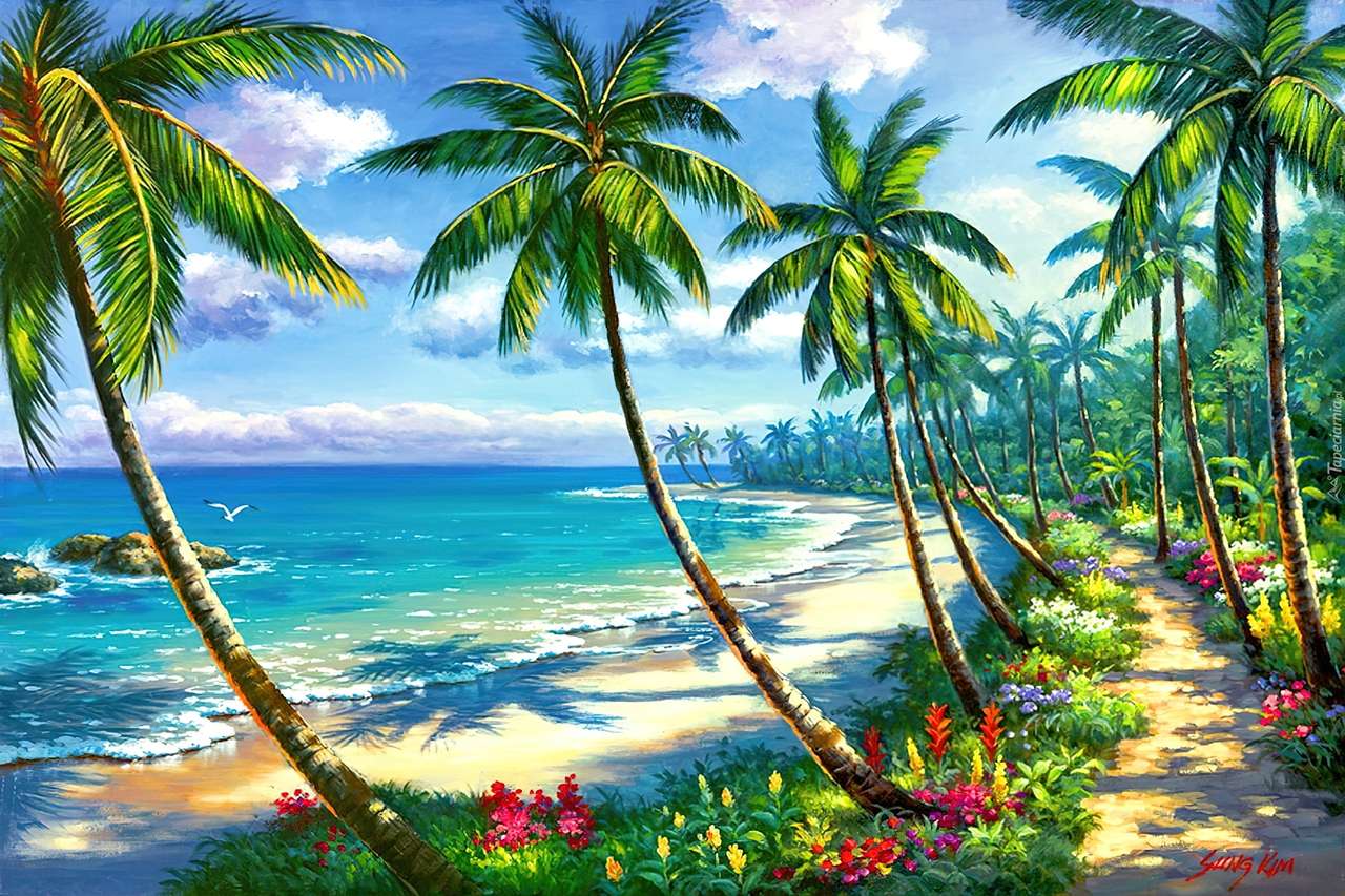 Море, пальми в тропіках пазл онлайн