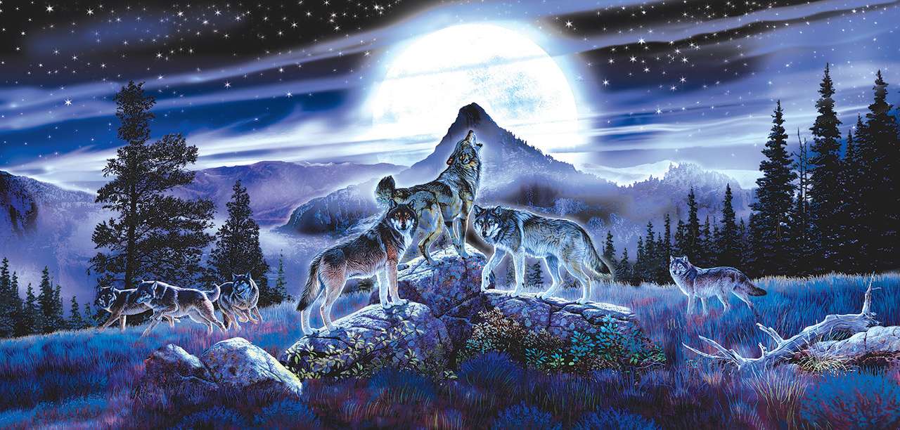 meute de loup sous la pleine lune puzzle en ligne