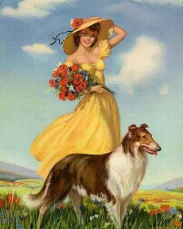 Colliehund med sin älskarinna #195 Pussel online