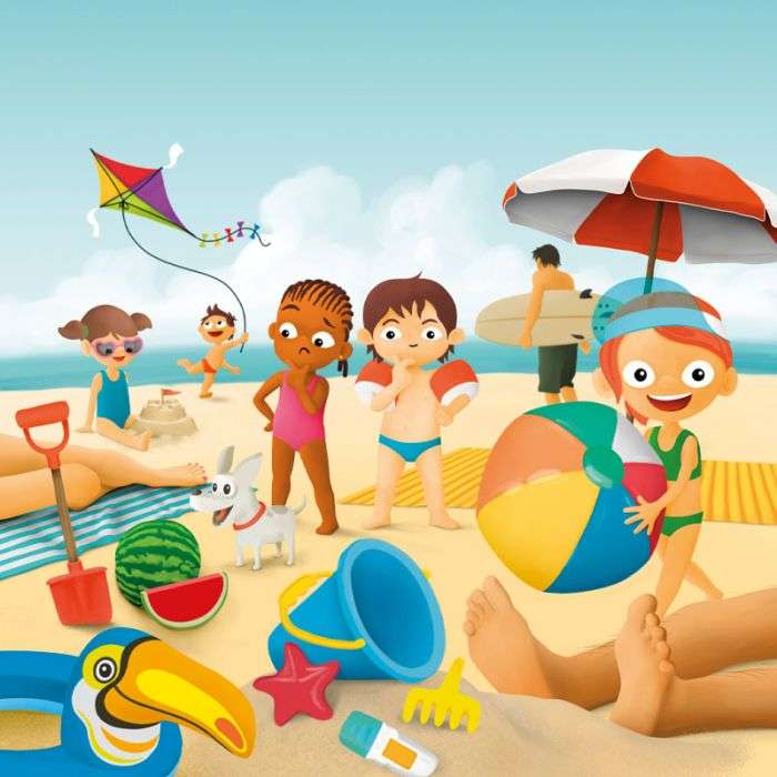 Crianças brincando na praia quebra-cabeças online