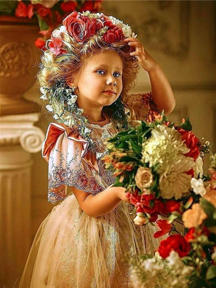 niña pequeña con flores rompecabezas en línea