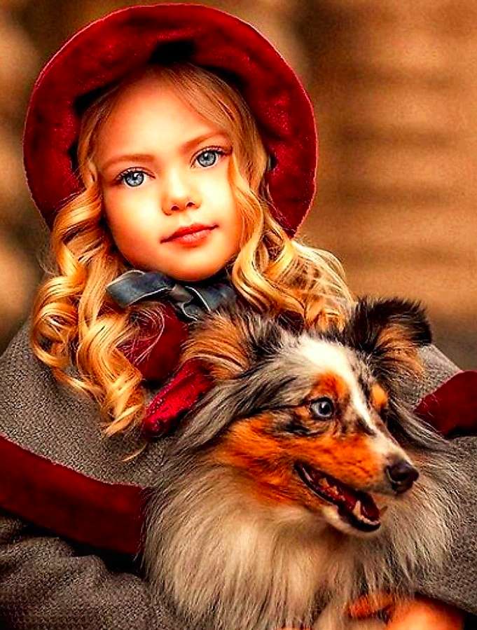 Cute baby girl with a doggy jigsaw puzzle online