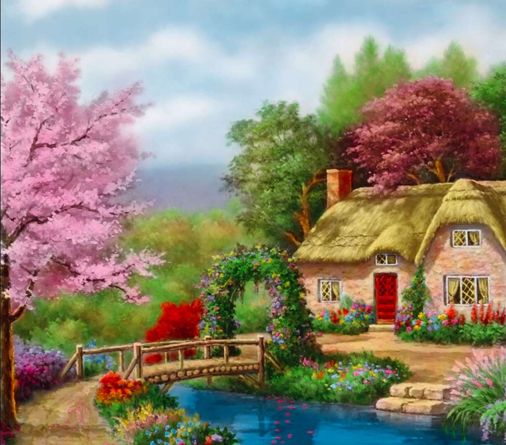 O cabana frumoasa pe rau puzzle online