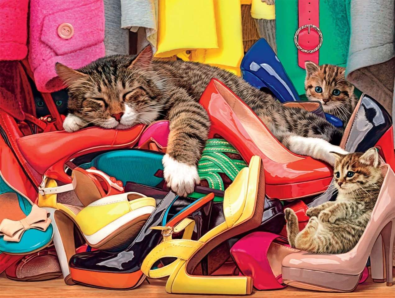 Katzen ebn Chaos im Kleiderschrank Puzzlespiel online