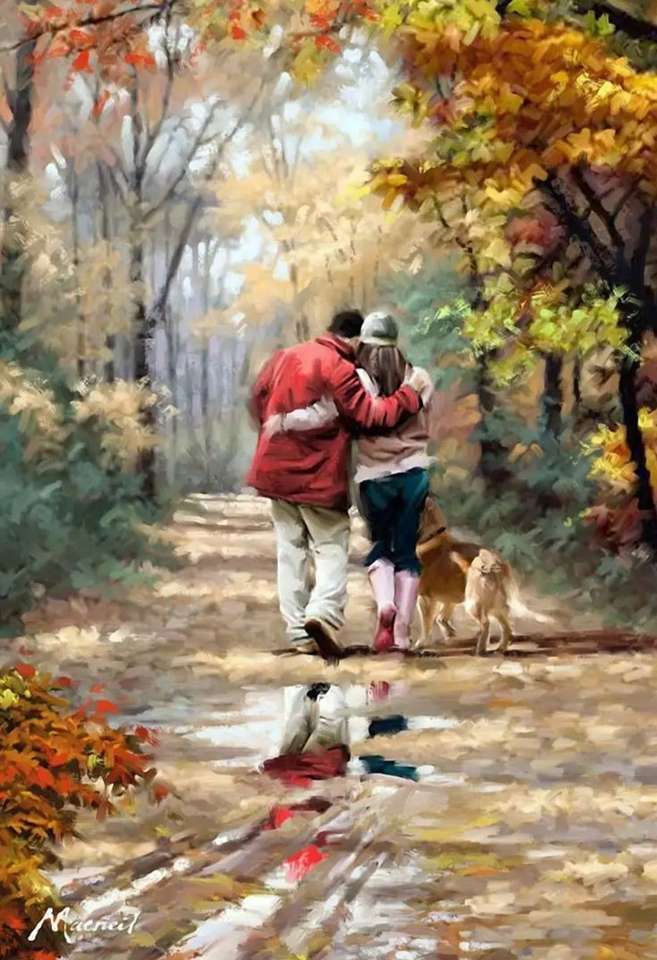 Una passeggiata romantica nell'autunno dorato puzzle online