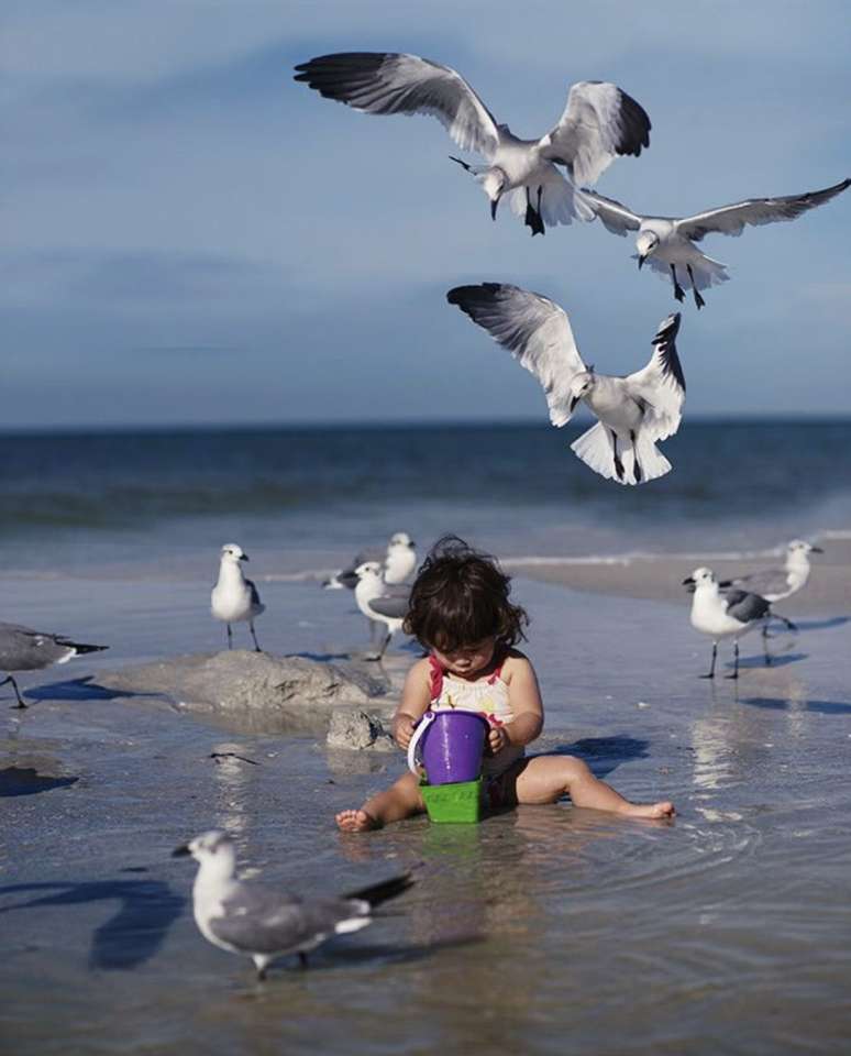 Uma menina com gaivotas :) puzzle online