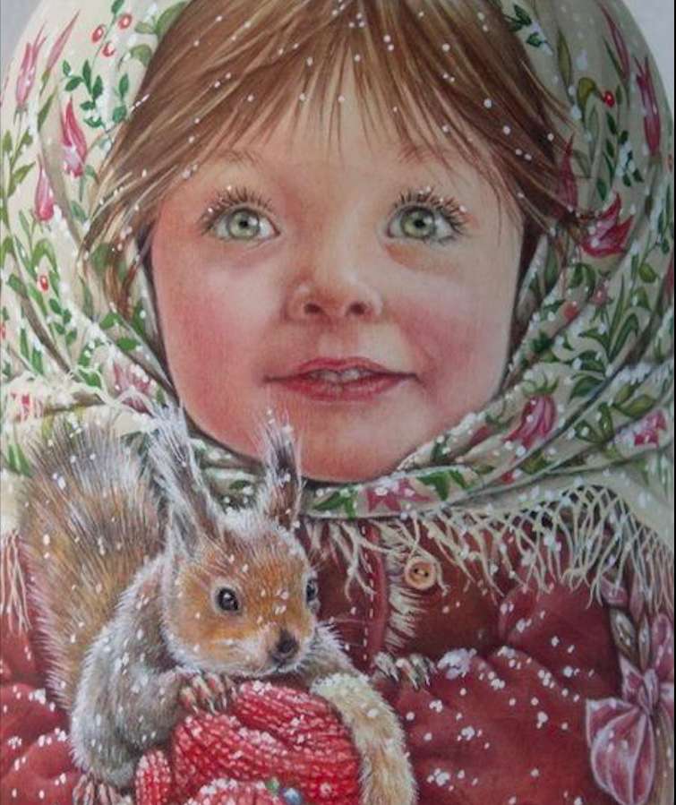 Cute green-eye girl with a squirrel jigsaw puzzle online