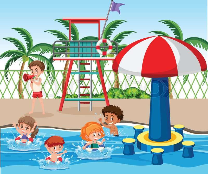 Ilustração. Crianças na piscina quebra-cabeças online