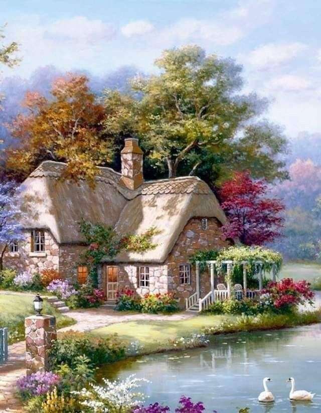 "Swan Lake" avec une belle maison puzzle en ligne