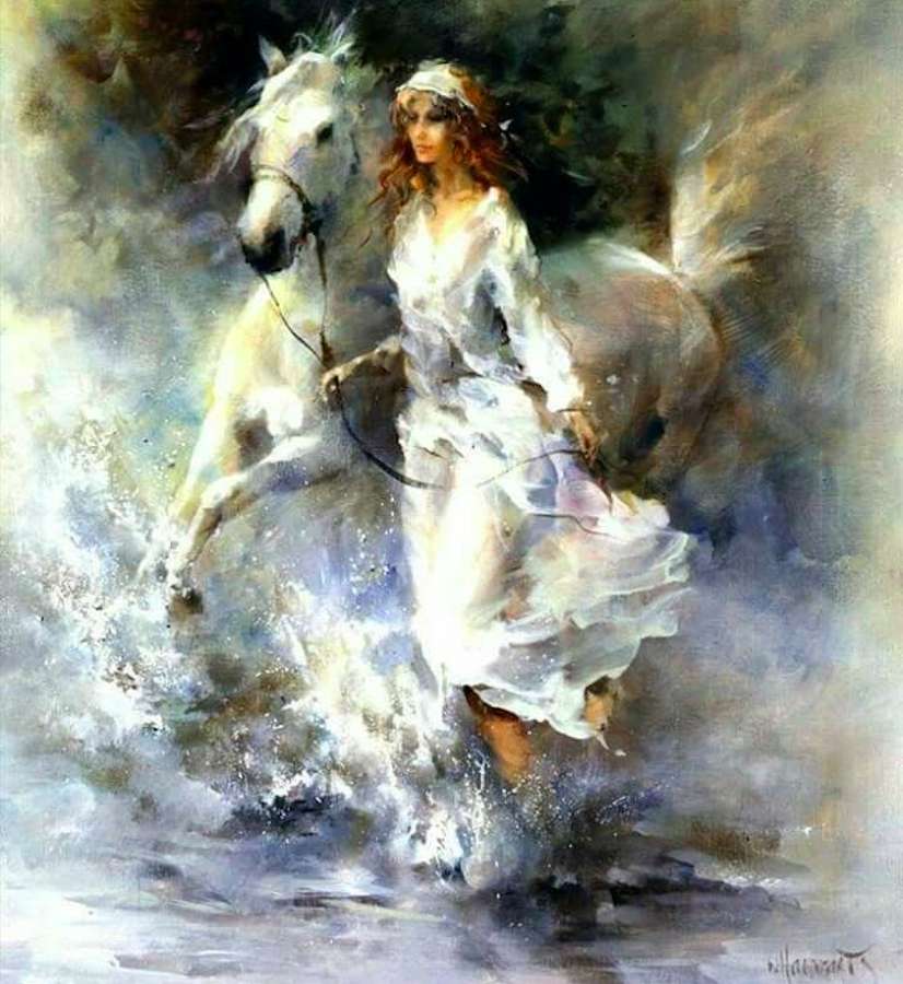 Белая дама с белой лошадью онлайн-пазл