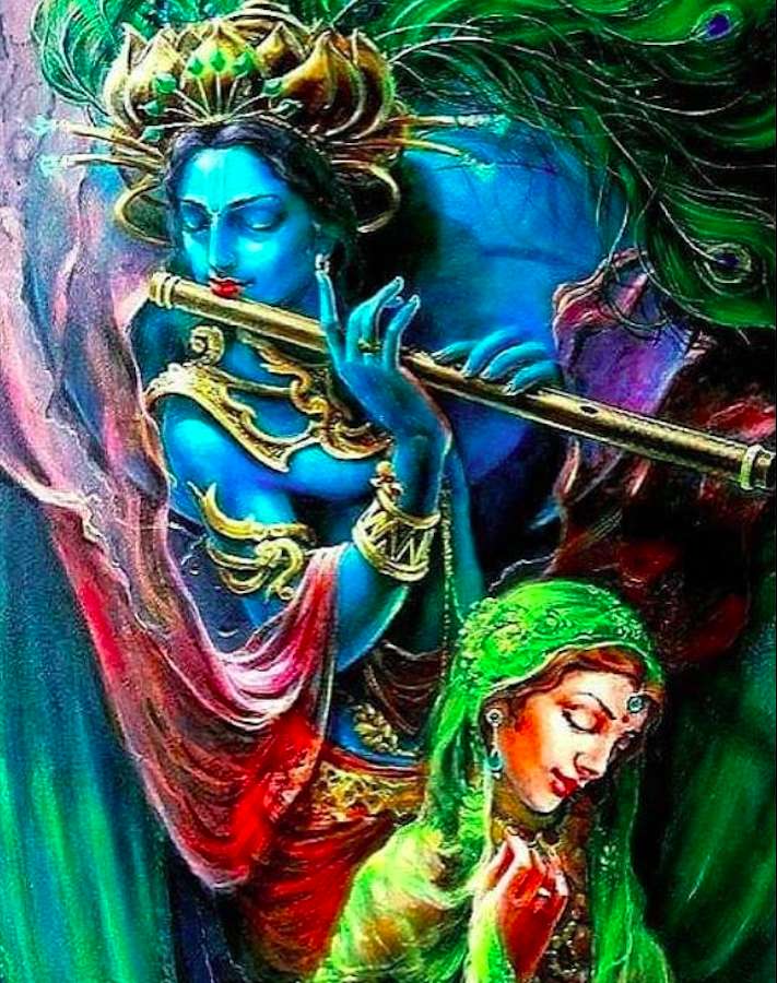 Cuadro de Krishna el flautista y ella rompecabezas en línea