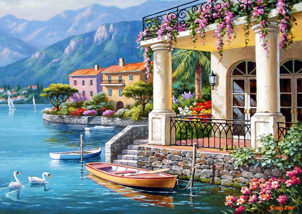 A town in a creek jigsaw puzzle online