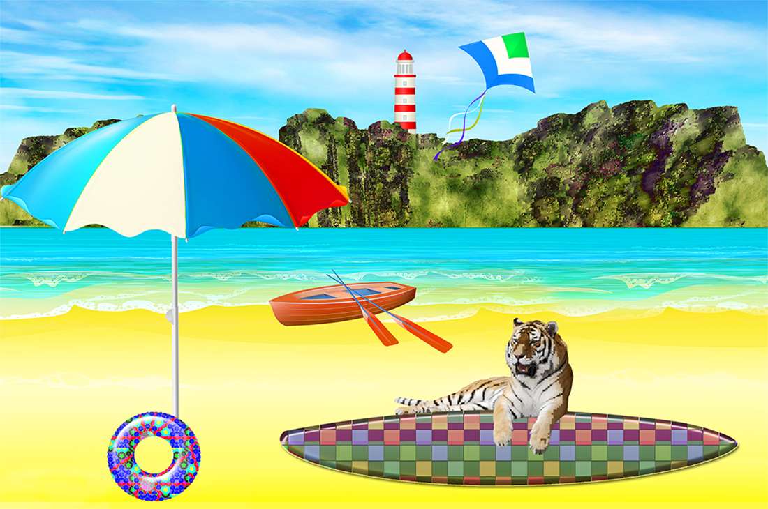 tigru pe plajă jigsaw puzzle online