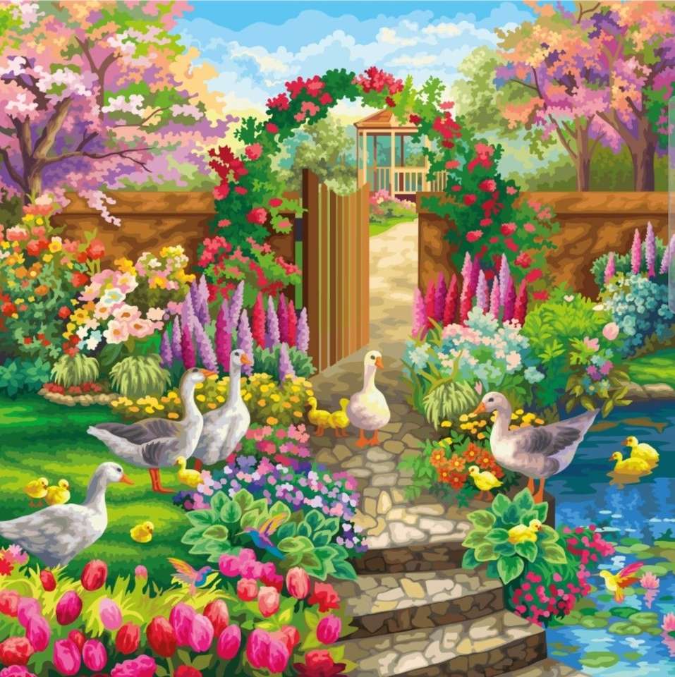 Chasse à l'oie dans un joli jardin, bel endroit puzzle en ligne