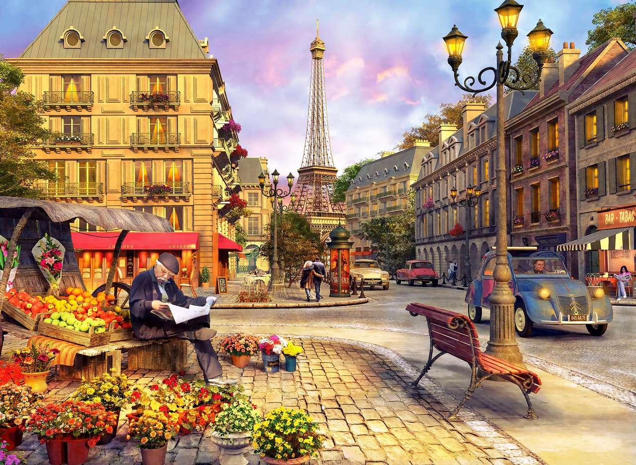 Паризька вулиця з багатоквартирними будинками пазл онлайн