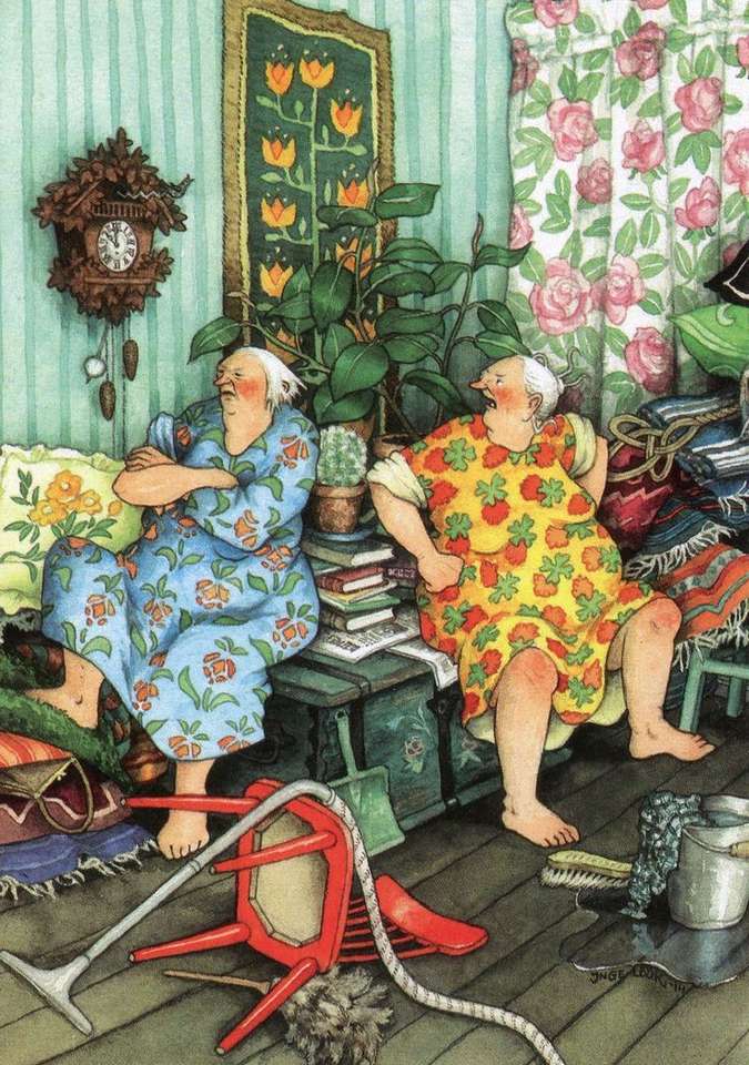 Crazy Grannies-Cleaning が待っています :) ジグソーパズルオンライン