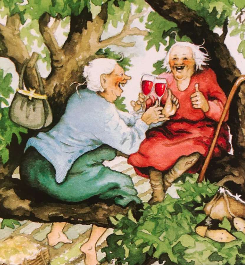 クレイジーな祖母が木で飲んでいます :) ジグソーパズルオンライン
