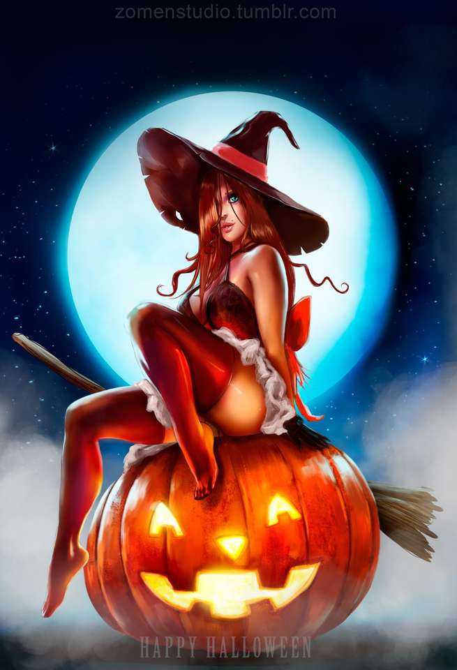 WITCH SITTING ON STRAWBERRY UNDER THE MOON online puzzle