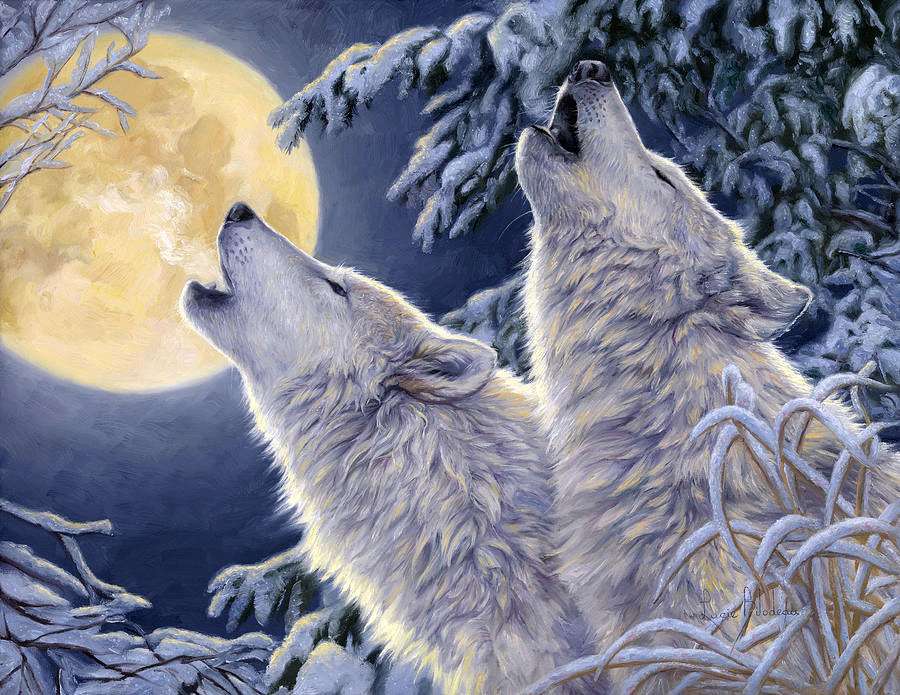 Mooie witte wolven - Maanlicht - Maanlicht online puzzel