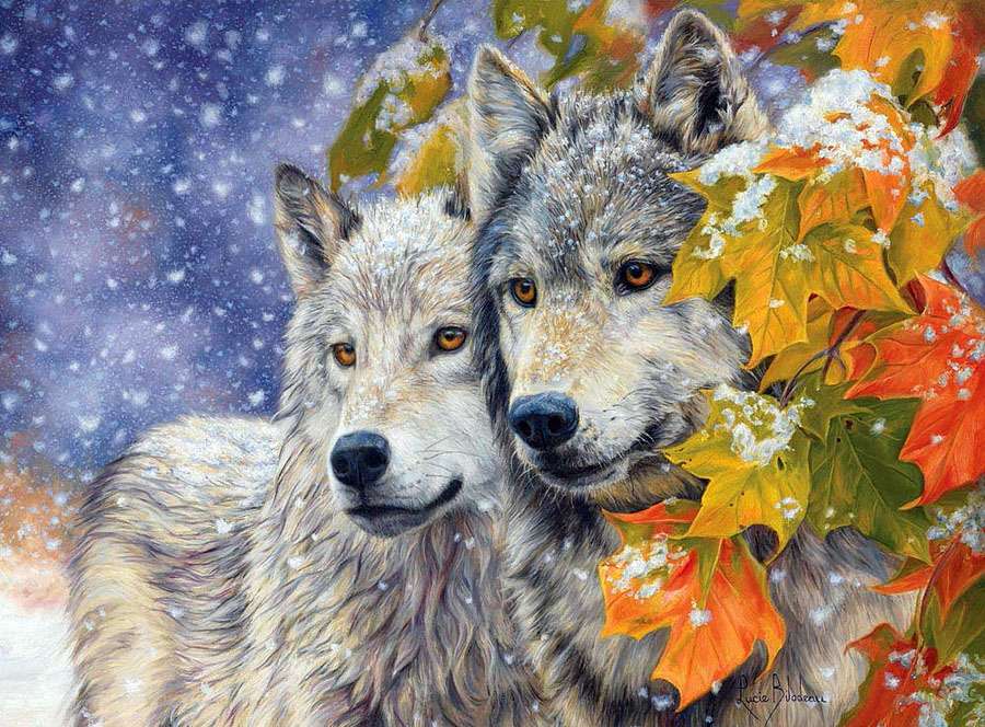 Loups-début d'automne neige-loups-début d'automne neige puzzle en ligne