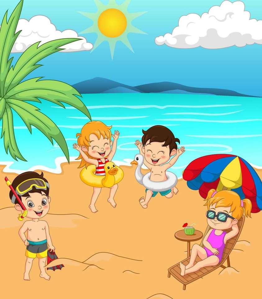 図。ビーチで遊ぶ子供たち ジグソーパズルオンライン