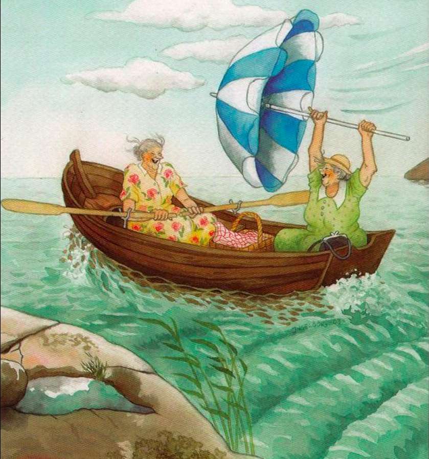 Crazy Grannies、海を渡る「ヨット」 こんにちは こんにちは ジグソーパズルオンライン
