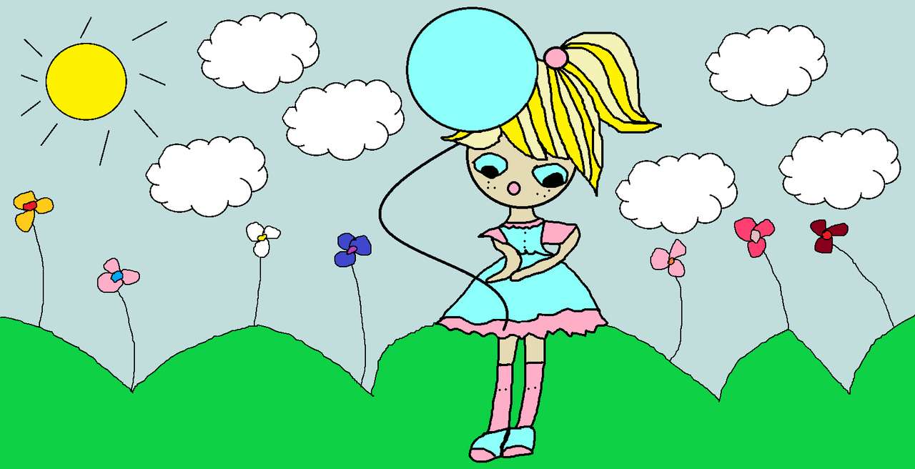 Маленькая девочка с воздушным шаром онлайн-пазл
