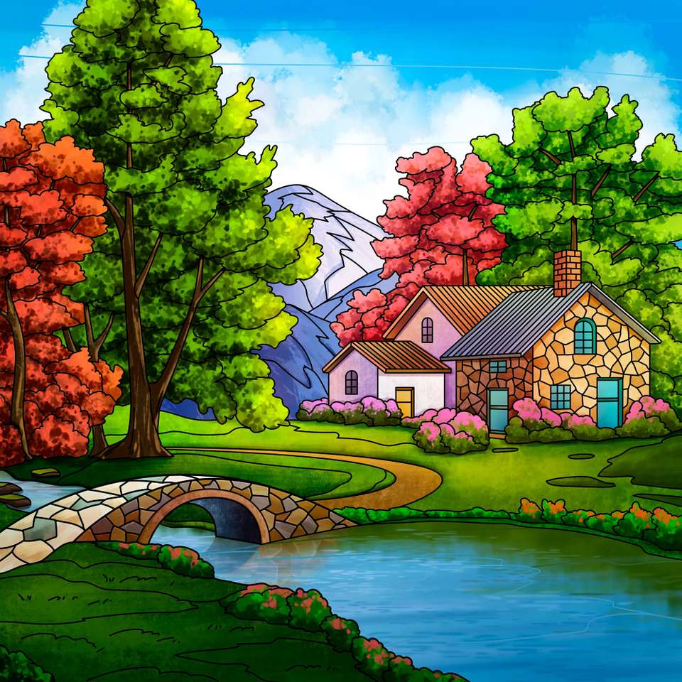 Szép ház és mozaik híd online puzzle
