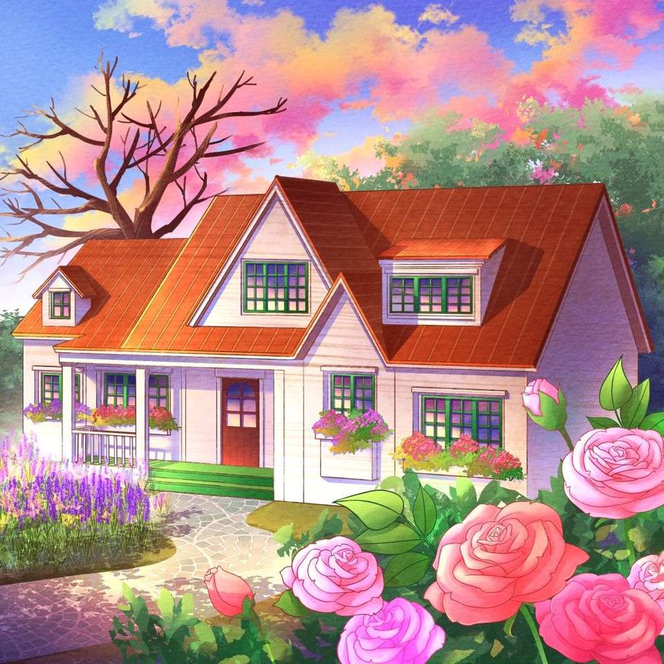 Een heerlijk huis met een sprookjesachtige tuin legpuzzel online
