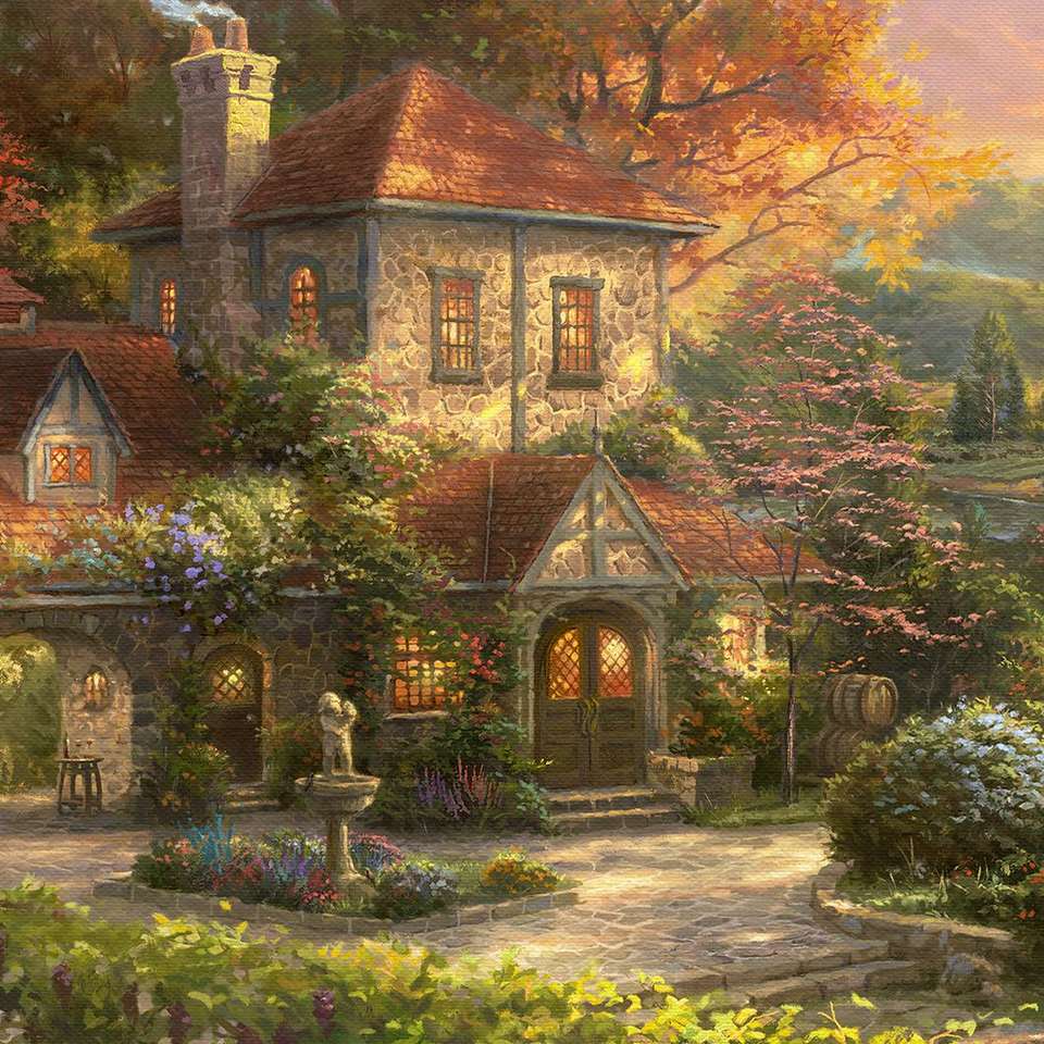 Een prachtig oud stenen huis met een prachtige tuin online puzzel