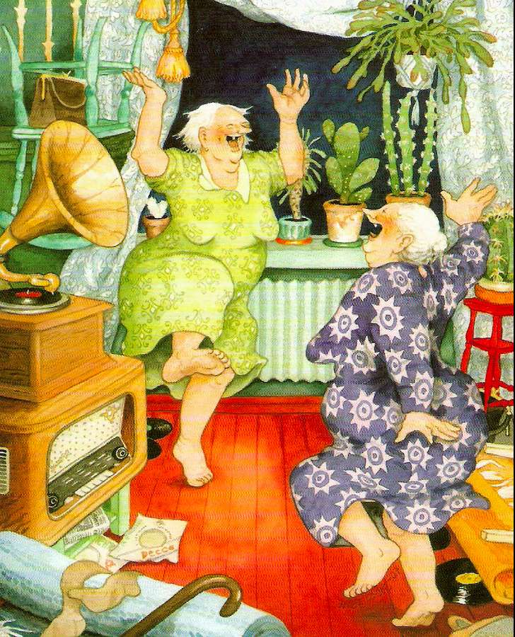 Crazy Grannies - 彼らの魂で遊ぶもの - トラ、ええ、ええ ジグソーパズルオンライン