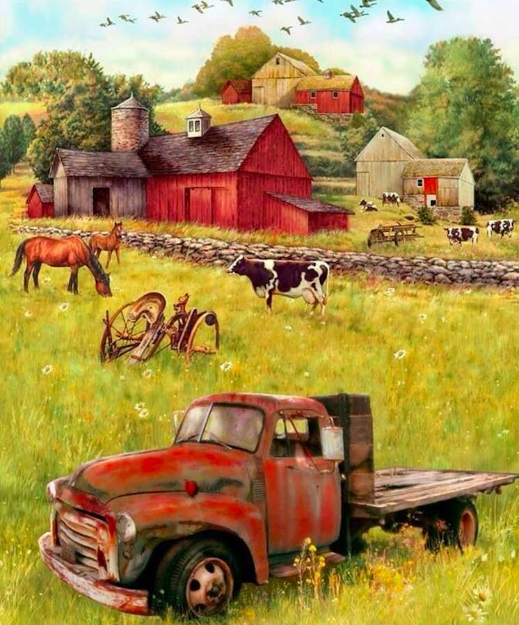 Pasture, farm and auto pickup of those times jigsaw puzzle online