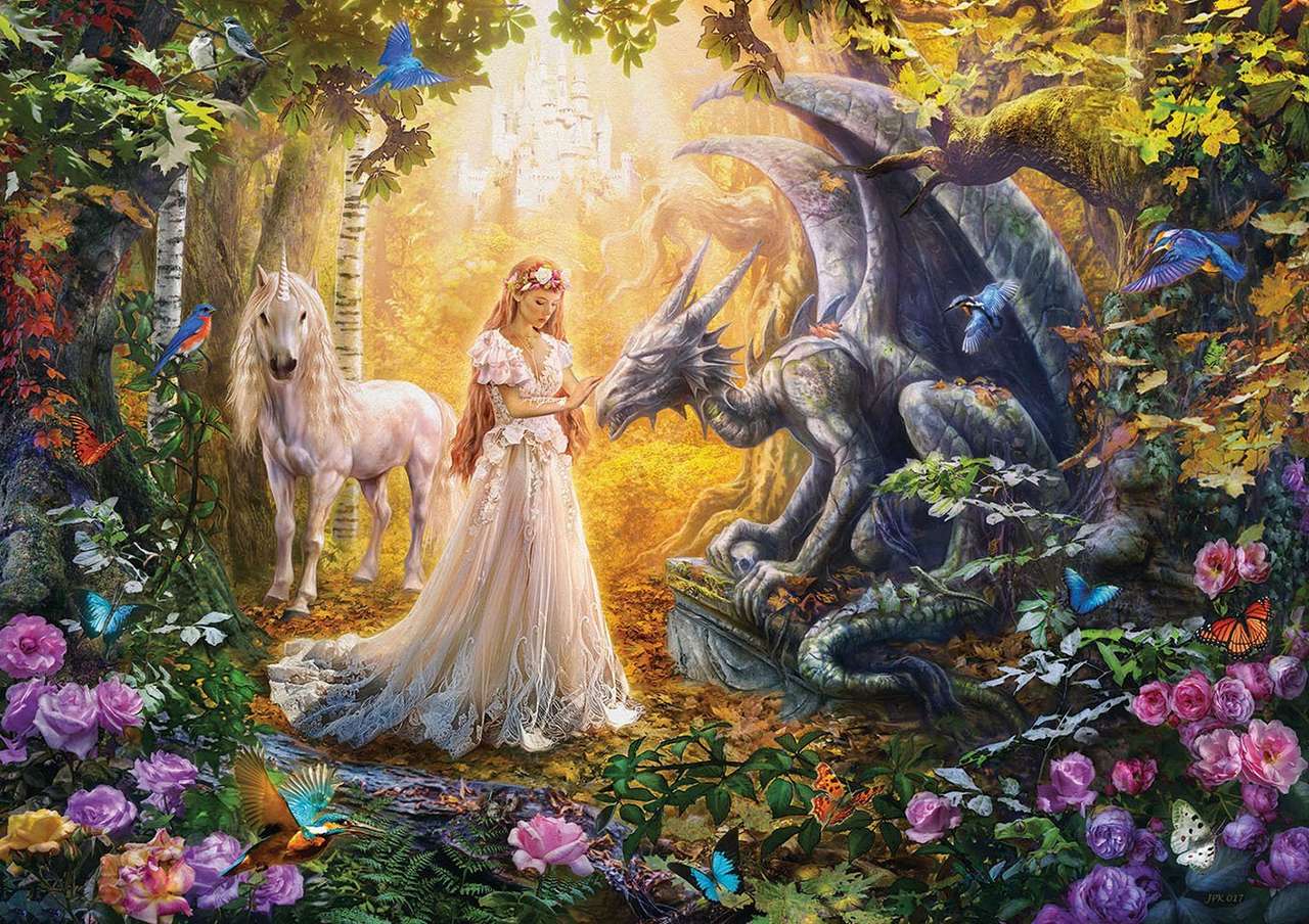 prințesă, unicorn și dragon puzzle online