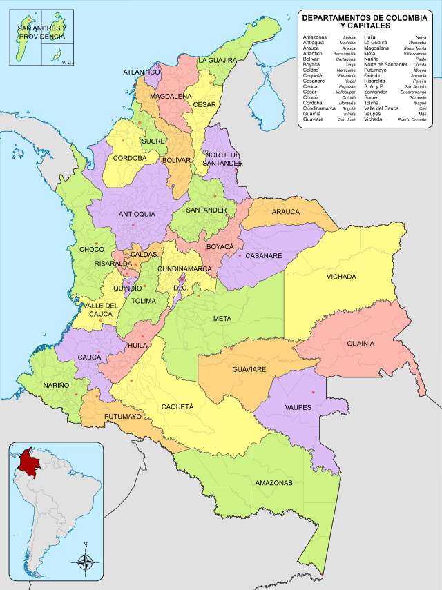 Карта Колумбии онлайн-пазл