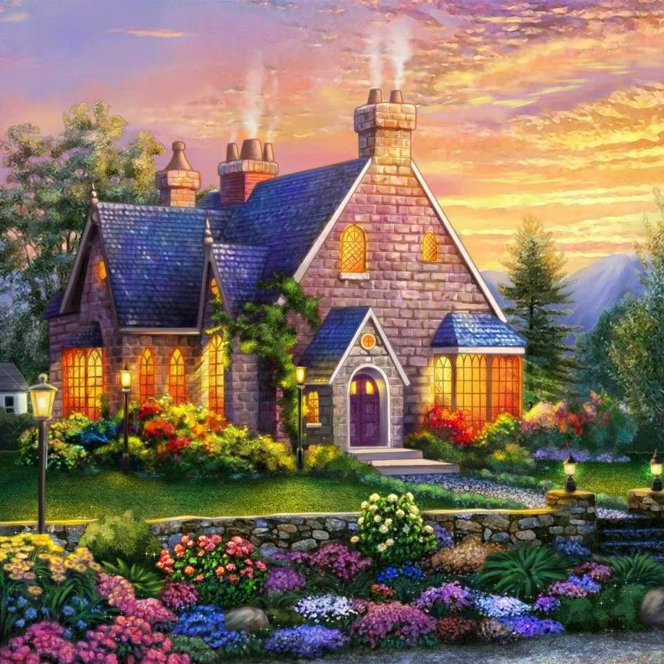 Удивительный дом в цветах, красивый сад пазл онлайн