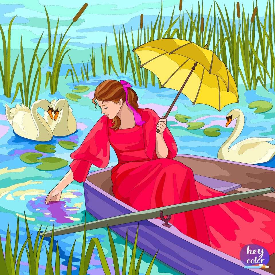 Swans and a beautiful lady online puzzle