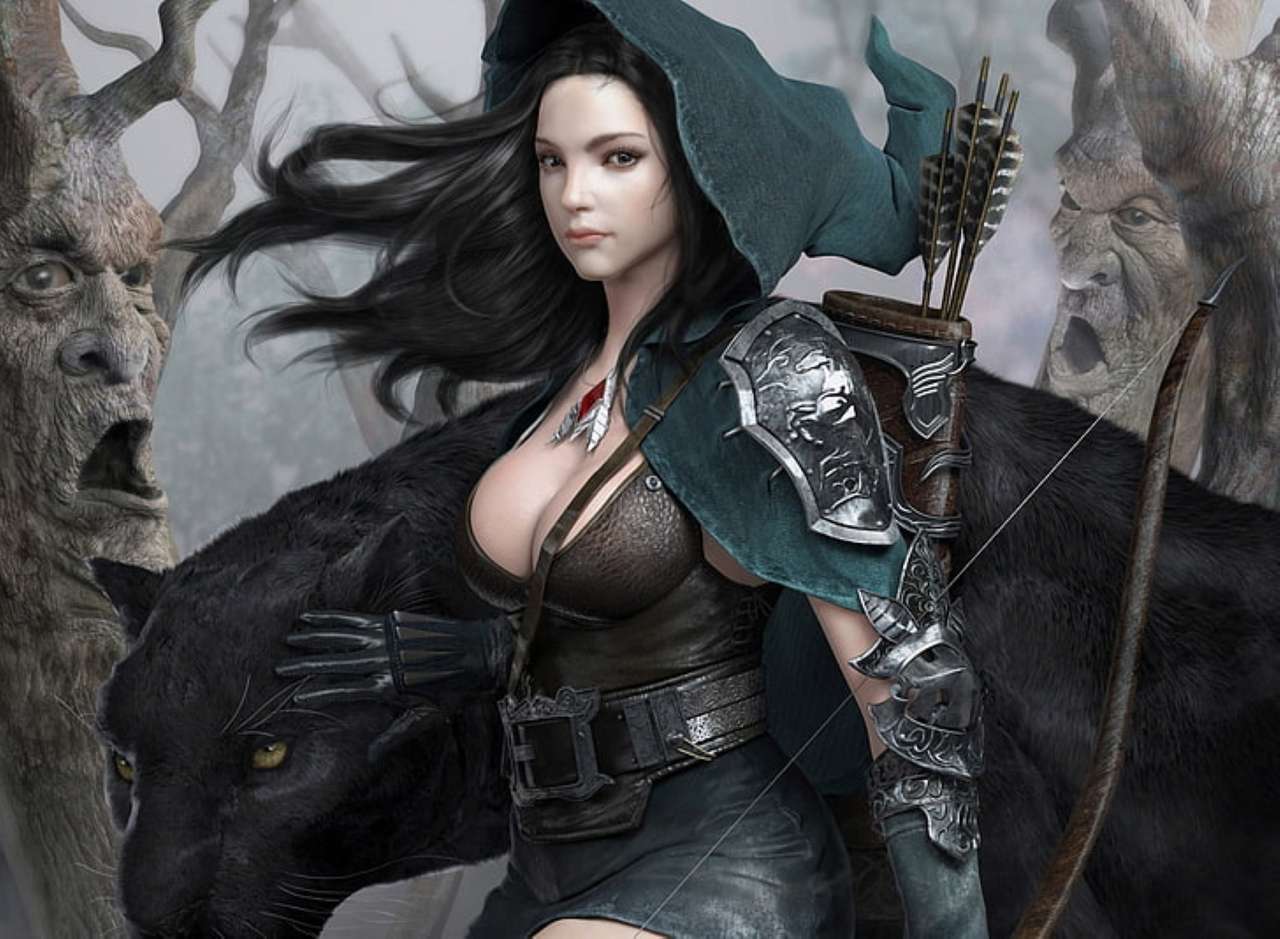 female warrior and her panther in the enchanted forest jigsaw puzzle online