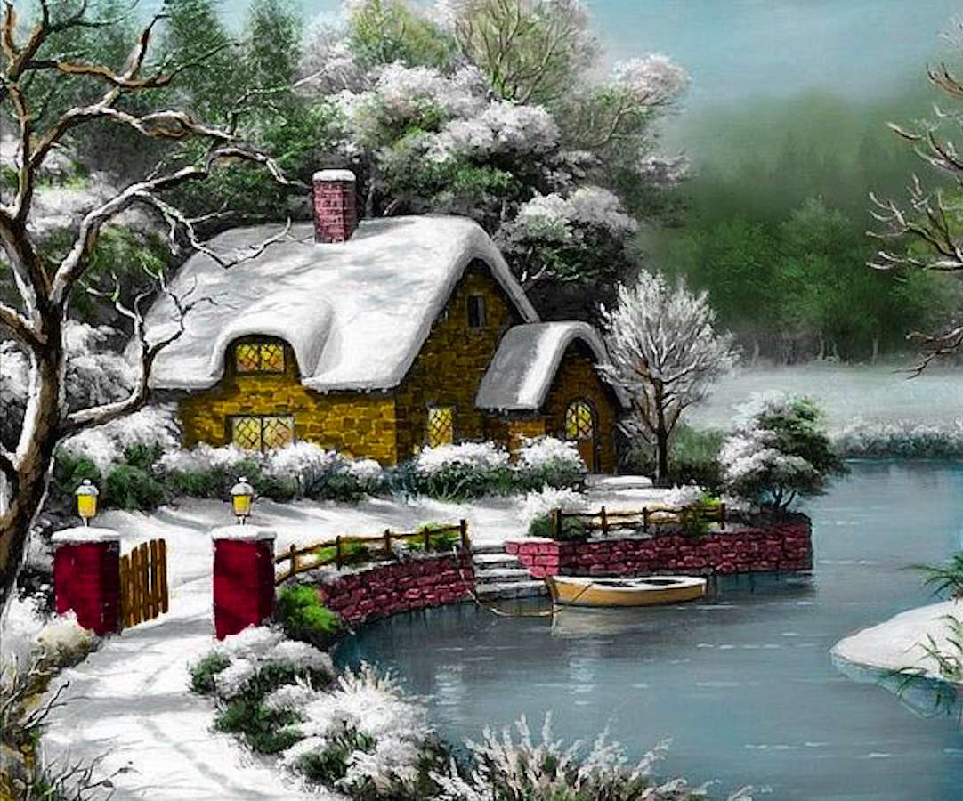 Krásný výhled na zemědělskou usedlost v zimě online puzzle