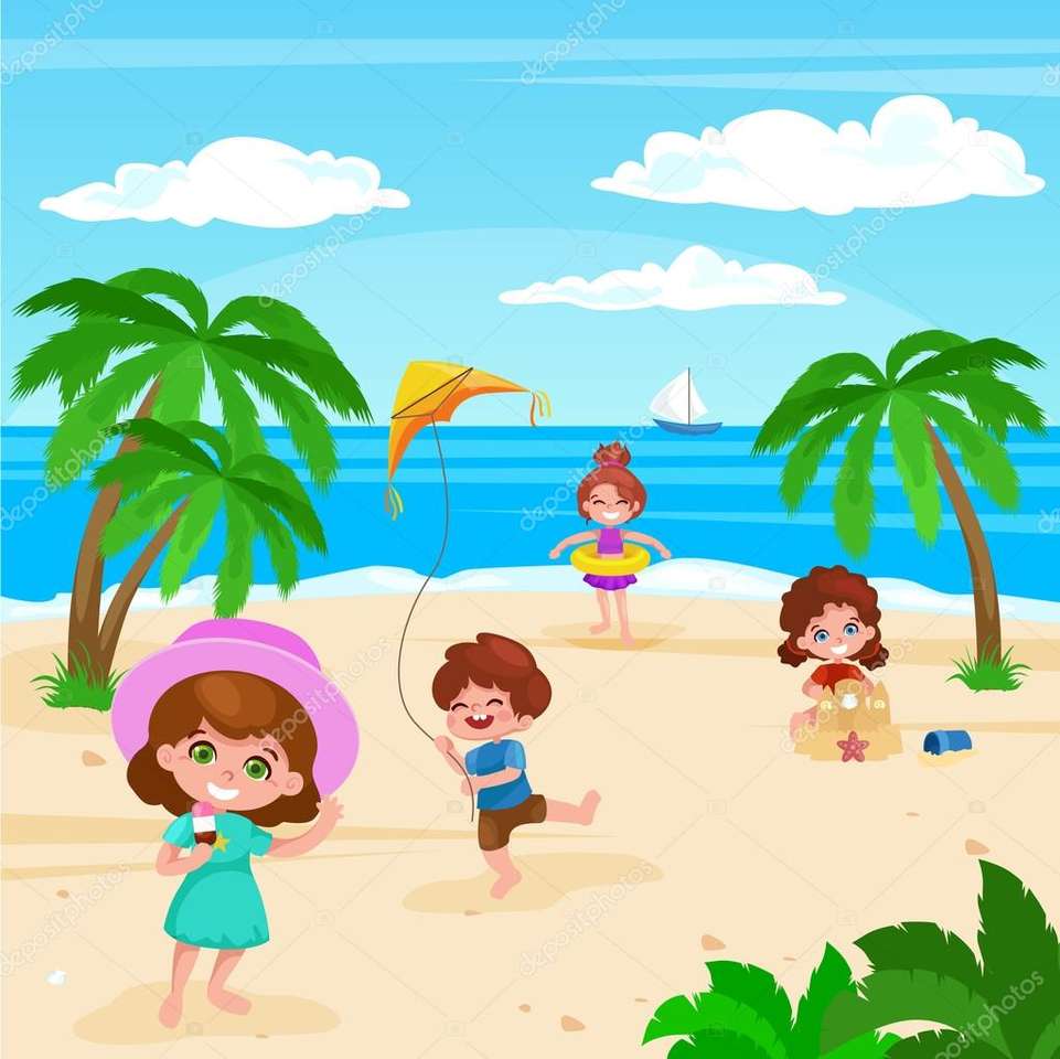 Children on the beach jigsaw puzzle online