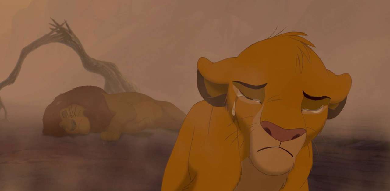Pohádka lví král- Mufasa umírá před očima svého syna Simby online puzzle