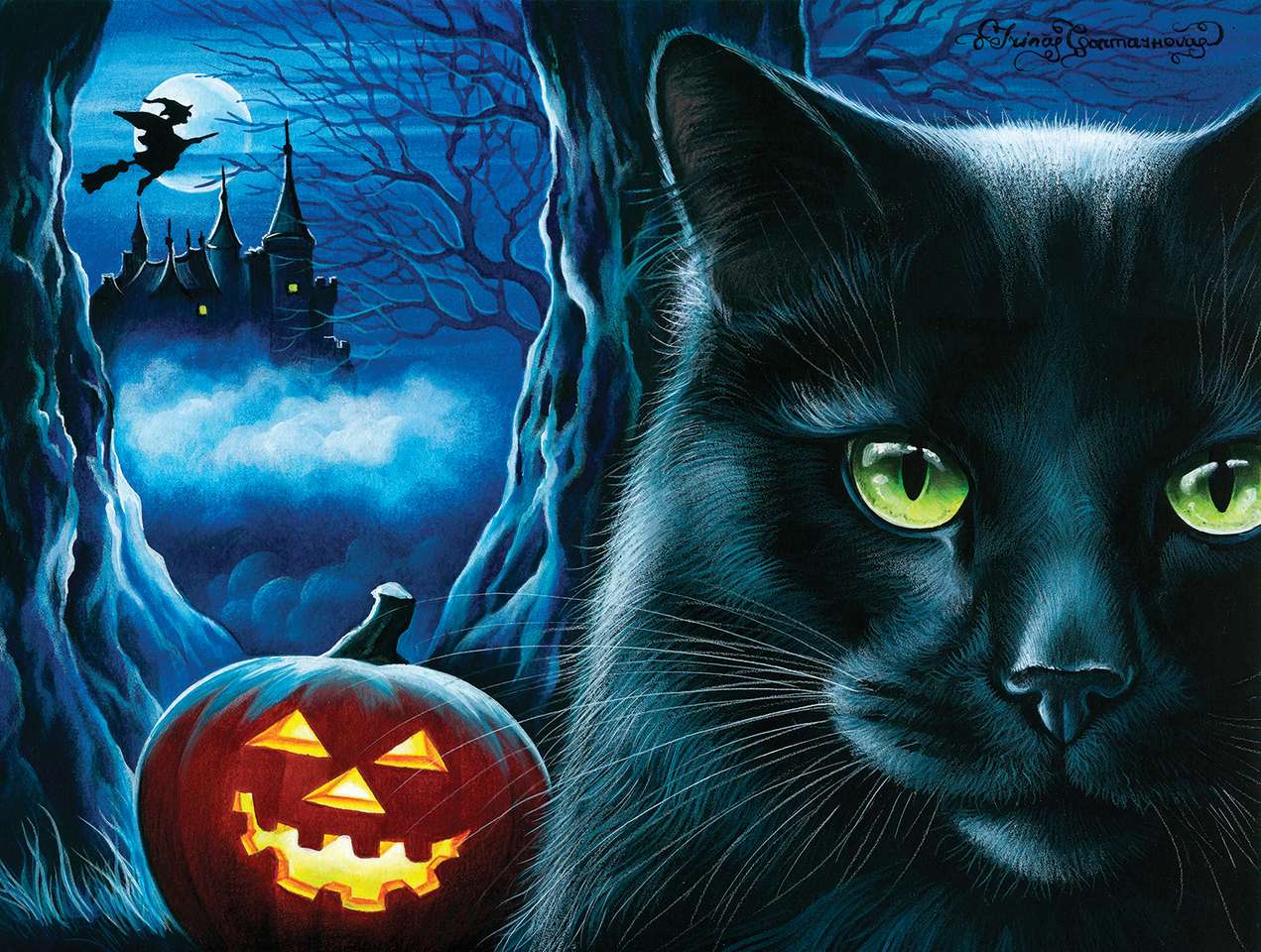 chat noir et sorcière puzzle en ligne