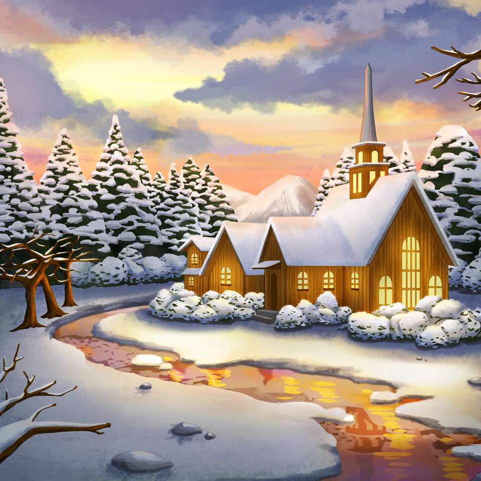 Biserica in seara de iarna puzzle online