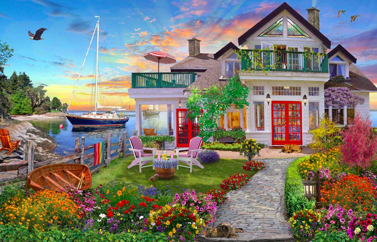 The beauty of paradise - cottage, garden, ocean, views jigsaw puzzle online