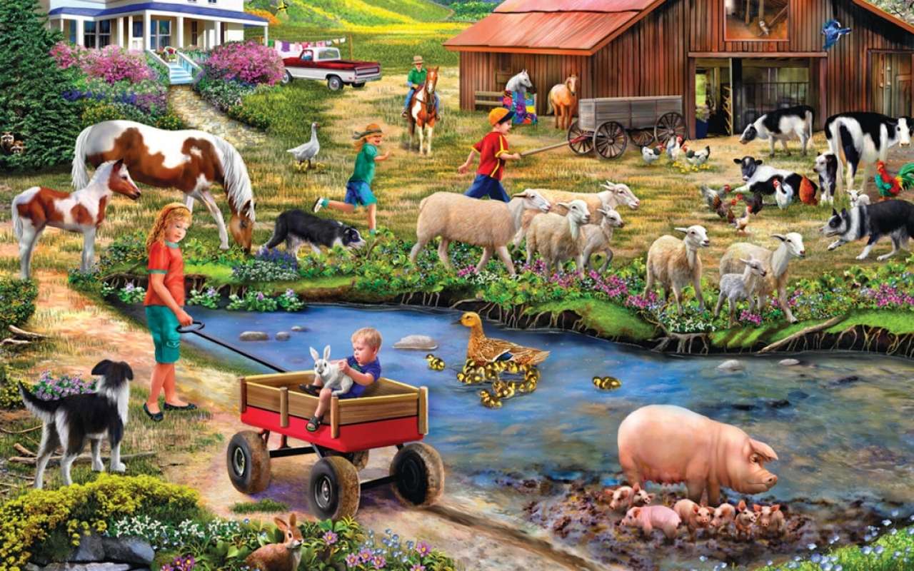La vie dans une ferme pleine d'animaux puzzle en ligne