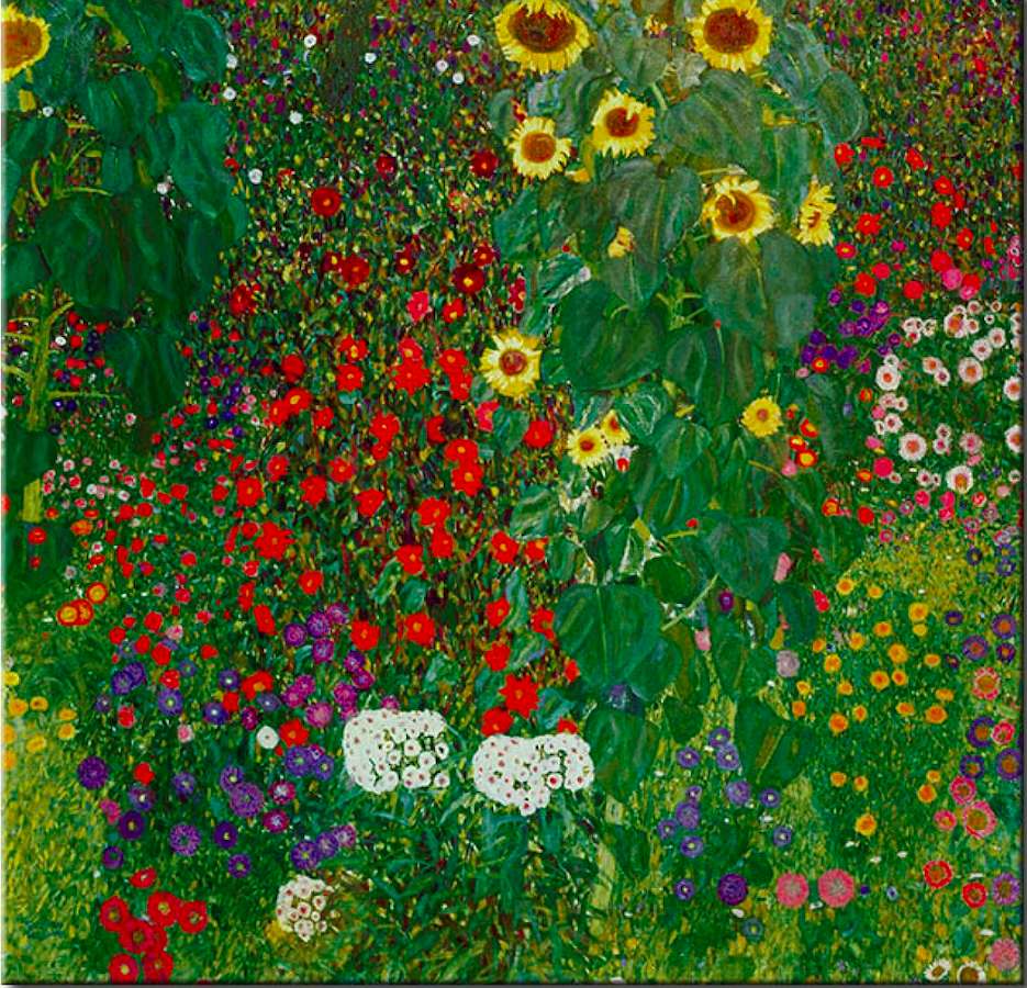 Gustav Klimt-Ländlicher Garten mit Sonnenblumen Online-Puzzle